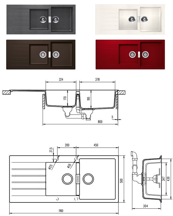 Abey Schock Magma 1 & 3/4 Double Bowl Sink specifications
