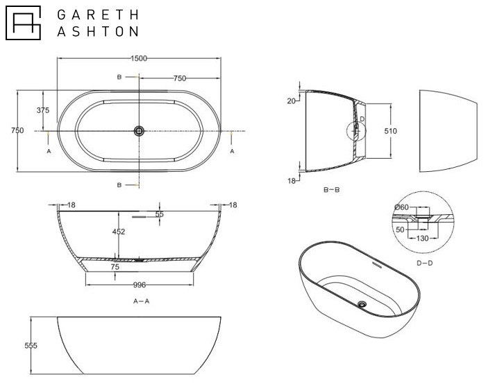 Abey Gareth Ashton Formoso Natural Stone Bath specifications