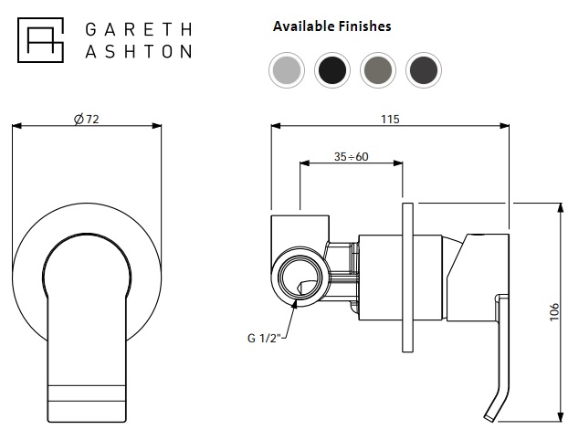 Abey Gareth Ashton Stile Bath / Shower Mixer specifications