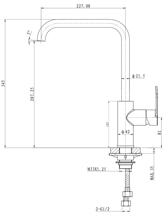 Argent Mirra Square Gooseneck Sink Mixer specifications