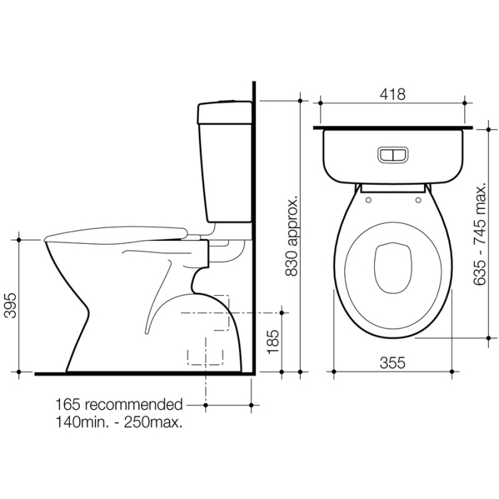 Caroma Aire Concorde Toilet Suite specifications