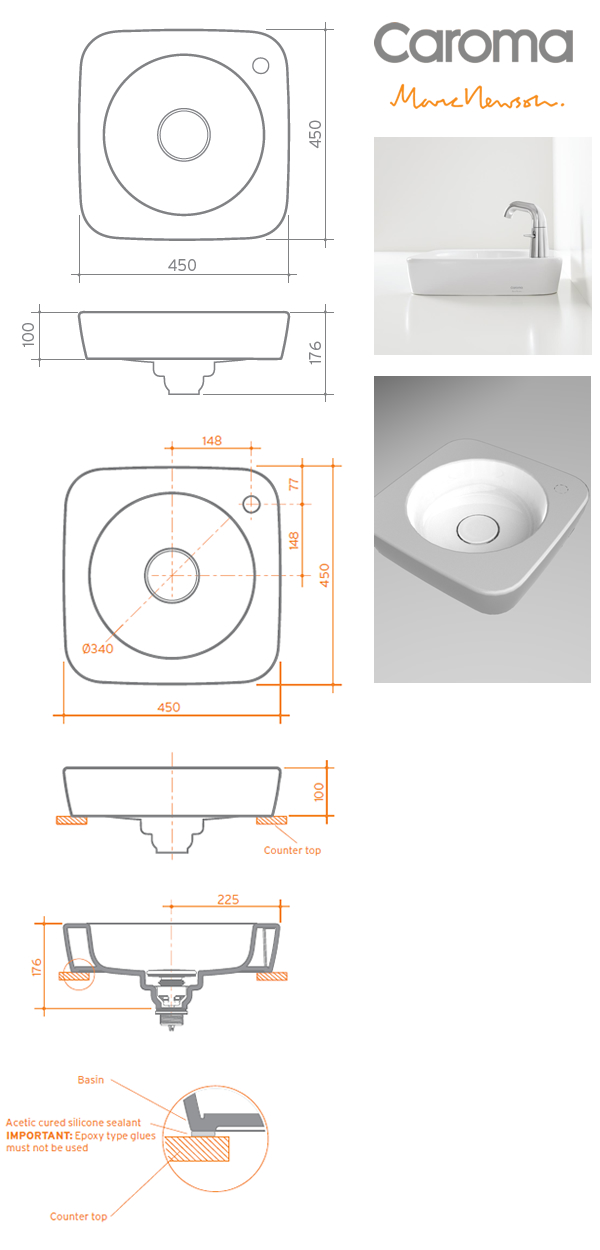Caroma Marc Newson Above Counter Basin specifications