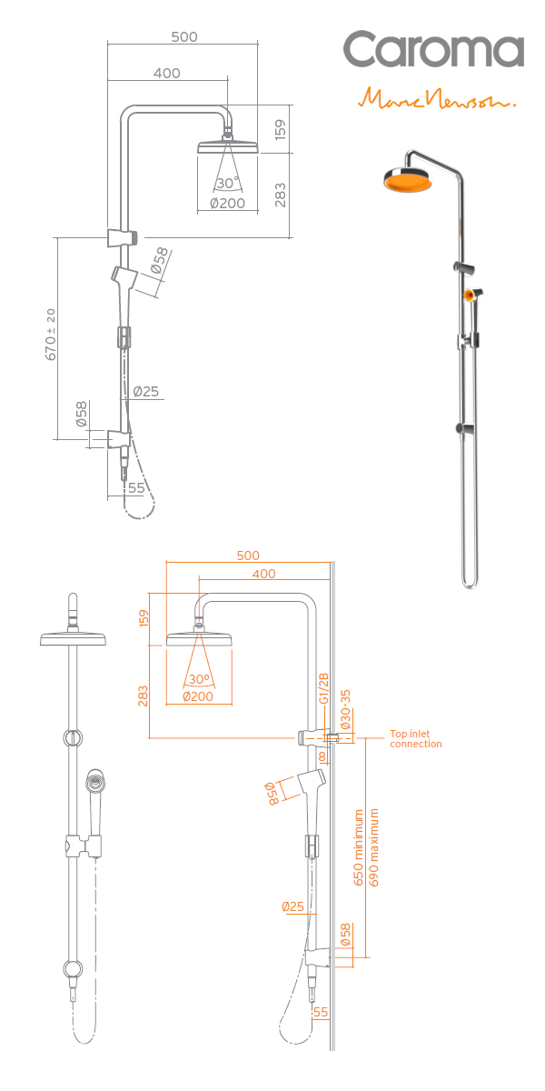 Caroma Marc Newson Fixed Wall Shower specifications