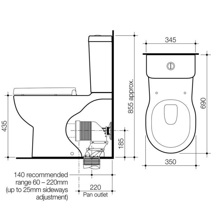 Caroma Opal II Easy Height Wall Faced Toilet Suite specifications
