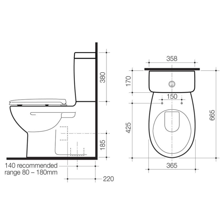 Caroma Stirling Wall Faced Toilet Suite specifications