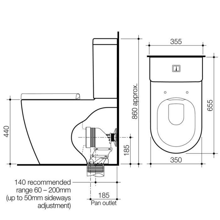 Caroma Urbane Cleanflush Wall Faced Toilet Suite specifications