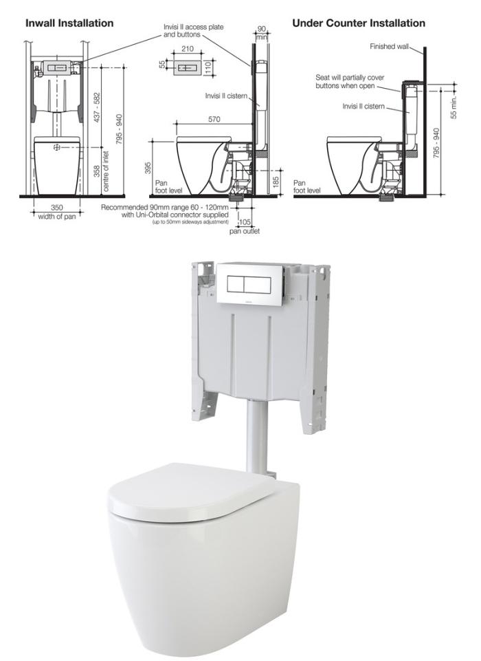 Caroma Urbane Wall Faced Toilet Suite specifications