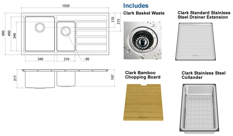 Clark 1.5 End Bowl Undermount Sink specifications