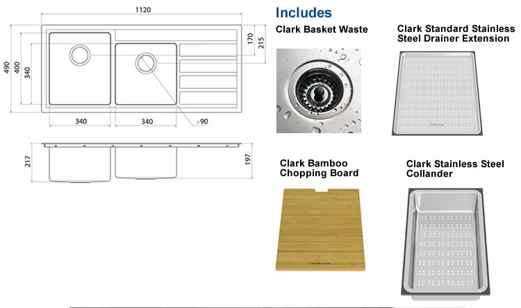 Clark 1.75 End Bowl Undermount Sink specifications
