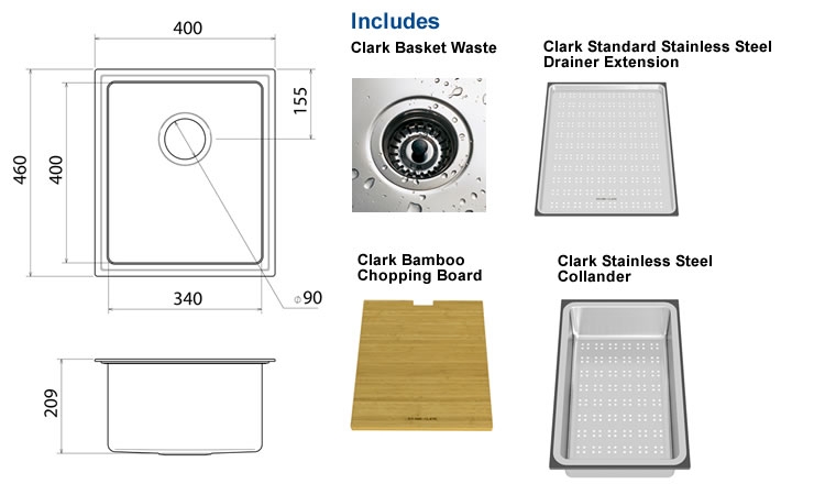 Clark Single Bowl Undermount Sink specifications