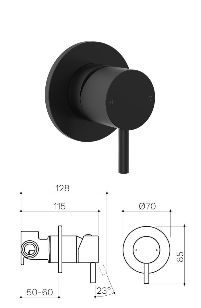 Clark Round Pin Shower/Bath Mixer Black specifications