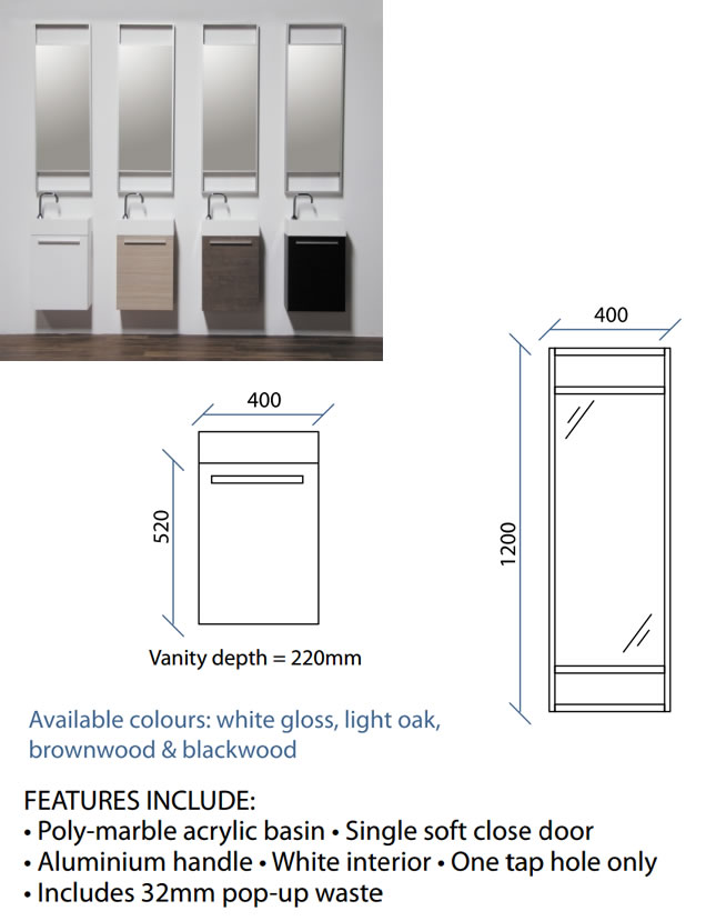Forme Picolo Wall Hung Vanity specifications