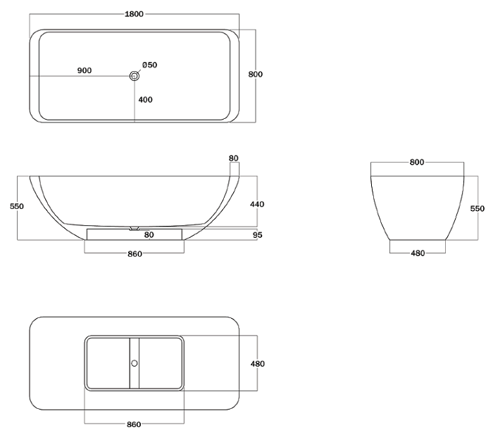 Marblo Mojo Rectangle 1800mm Bath specifications