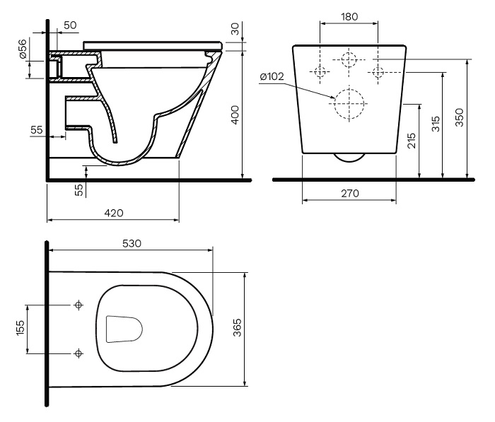 Parisi Linfa Rimless Wall Hung Toilet Pan specifications