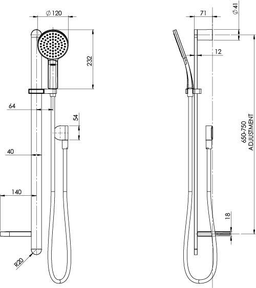 Phoenix NX Quil Rail Shower specifications