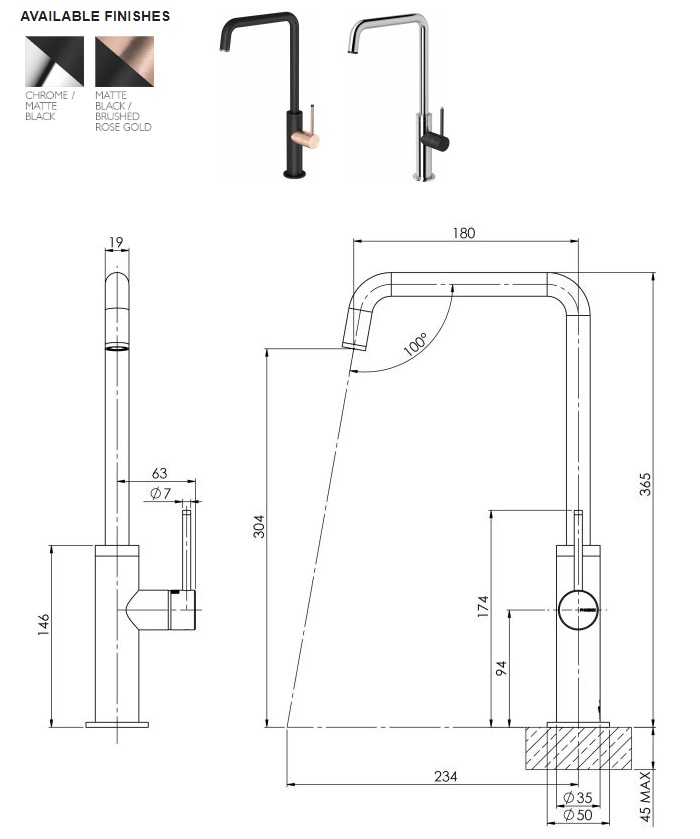 Phoenix Toi Squareline Sink Mixer (180mm) specifications