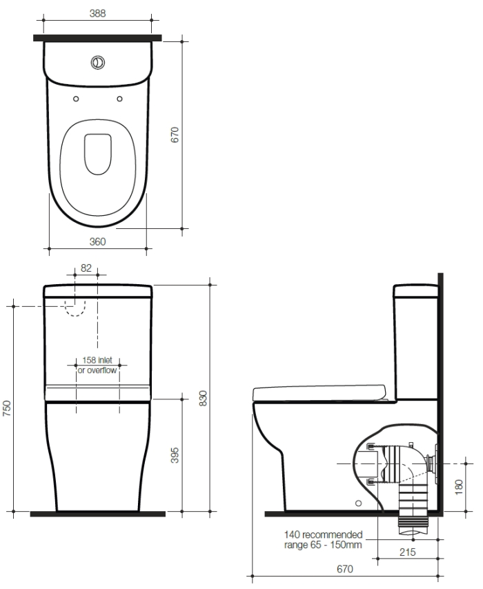 Stylus Banksia Wall Faced Close Coupled Toilet Suite specifications