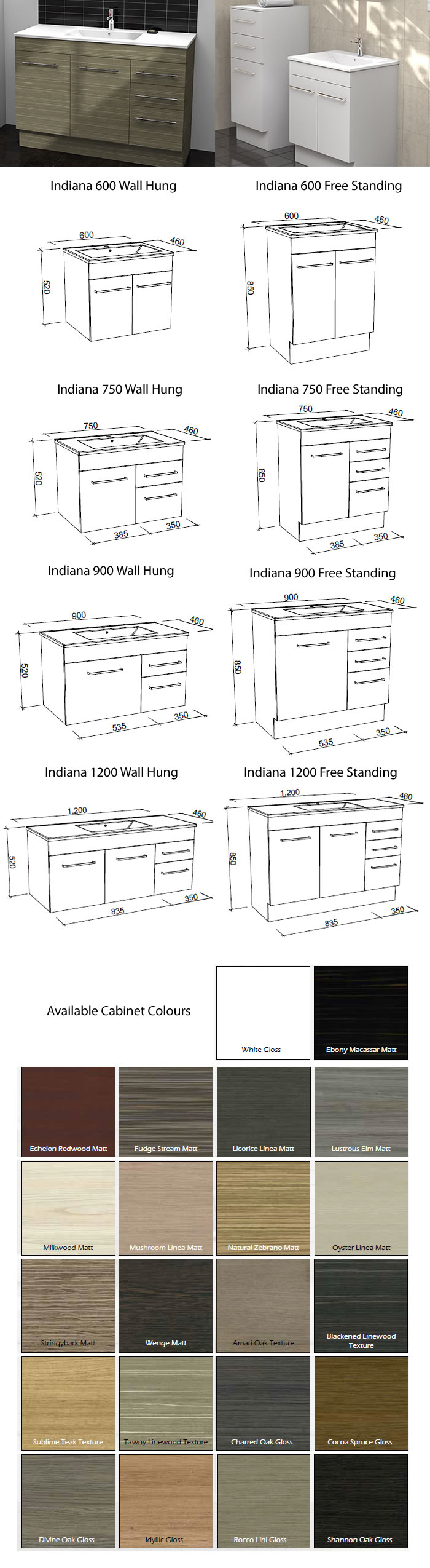 Timberline Indiana Vanity Cabinet specifications