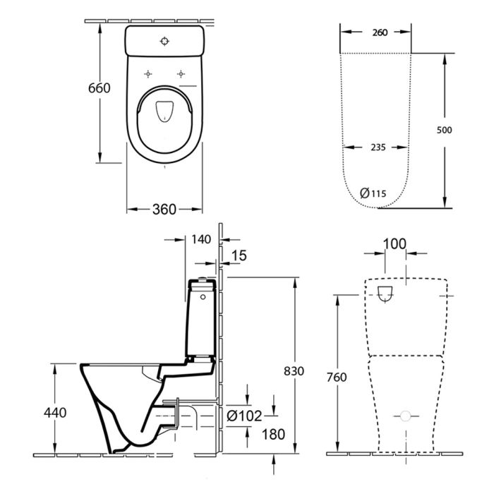 Villeroy & Boch O.Novo 2.0 BTW Toilet Suite (S-Trap) specifications