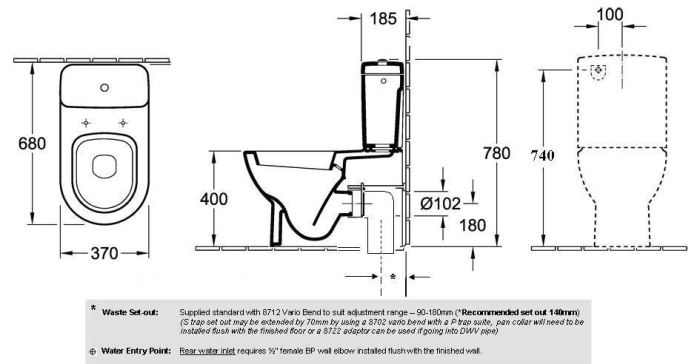 Villeroy & Boch Subway BTW Toilet Suite (S-Trap) specifications