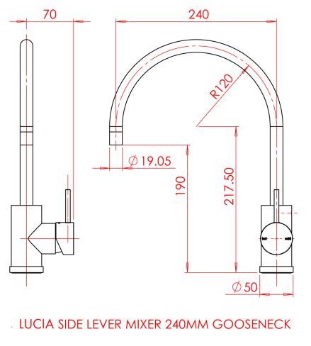 Gareth Ashton Lucia Gooseneck Side Lever Sink Mixer specifications