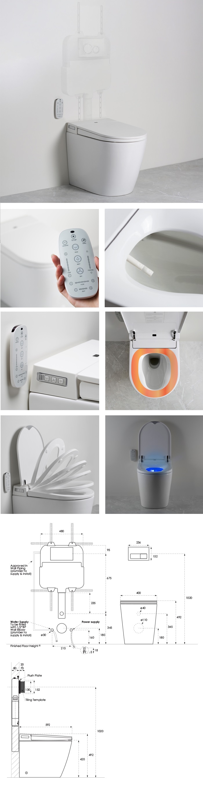 Argent Evo Wall Faced Smart Toilet System specifications
