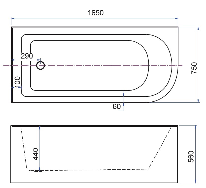 Benton's Nereto 1650 Freestanding Corner Bath specifications