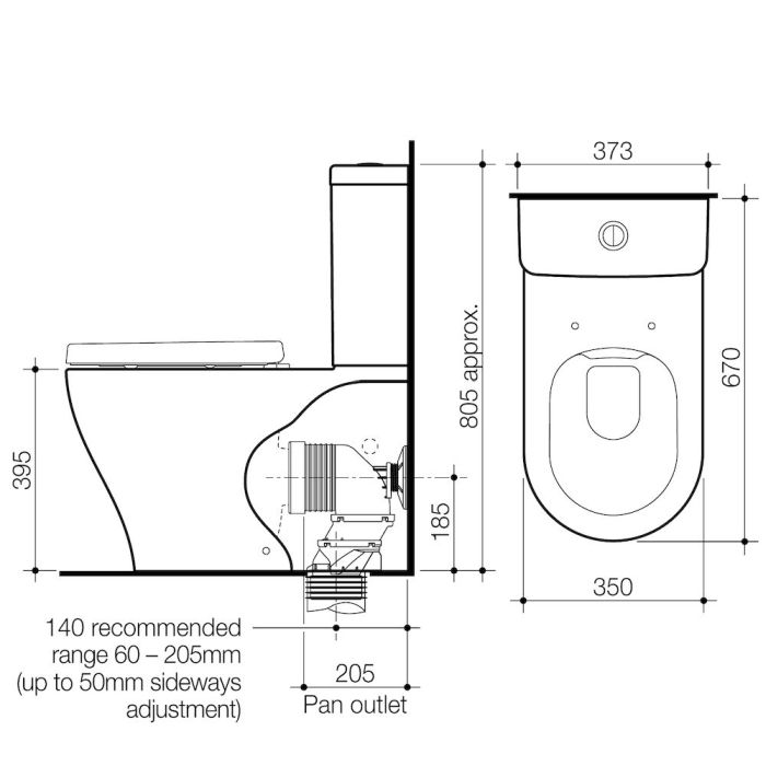 Caroma Luna Cleanflush Back to Wall Toilet Suite specifications