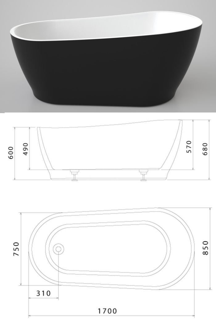 Caroma Noir 1700mm Freestanding Bath specifications