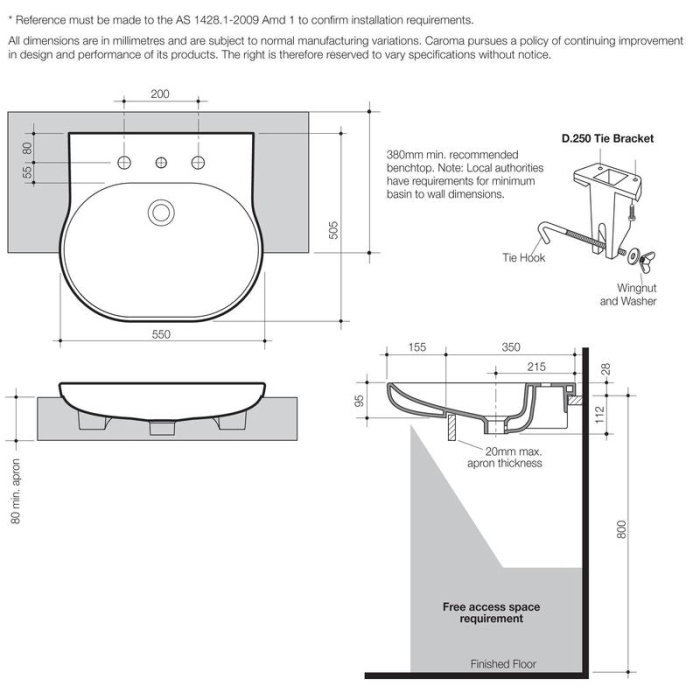 Caroma Opal Sole Semi Recessed Basin specifications