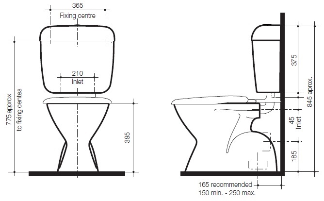 Caroma Topaz Concorde Connector S Trap Toilet Suite specifications