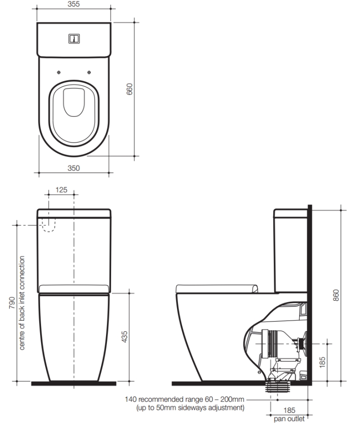 Caroma Urbane BTW Toilet Suite specifications