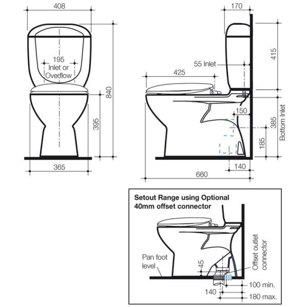 Linea Elba Closed Coupled Toilet Suite specifications