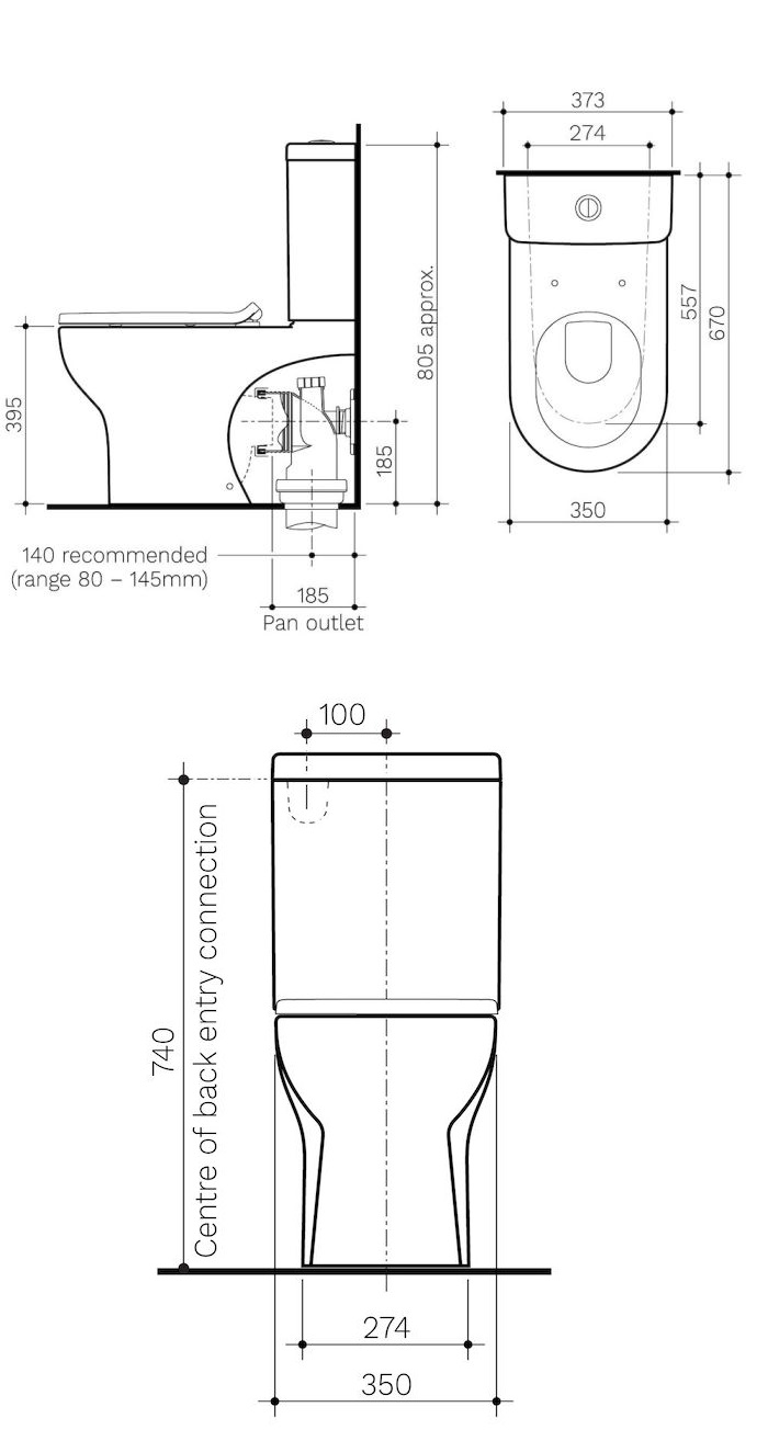 Clark Round Back to Wall Bottom Inlet Toilet Suite specifications