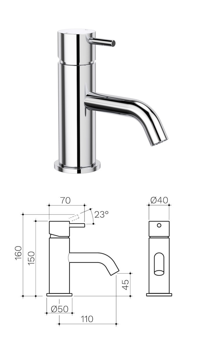 Clark Round Pin Basin Mixer Chrome specifications