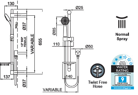 Linea Genoa Handshower On-Rail Brass specifications