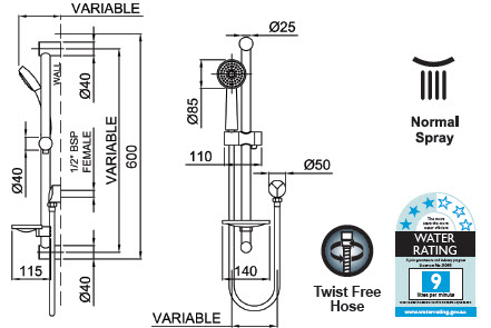 Linea Genoa Handshower On-Rail specifications