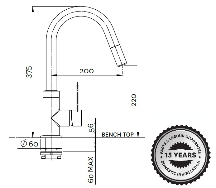 Methven Gooseneck Pull Out Sink Mixer specifications