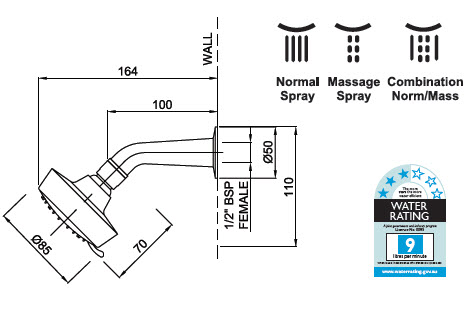 Linea Genoa Wall Shower Multifunction specifications