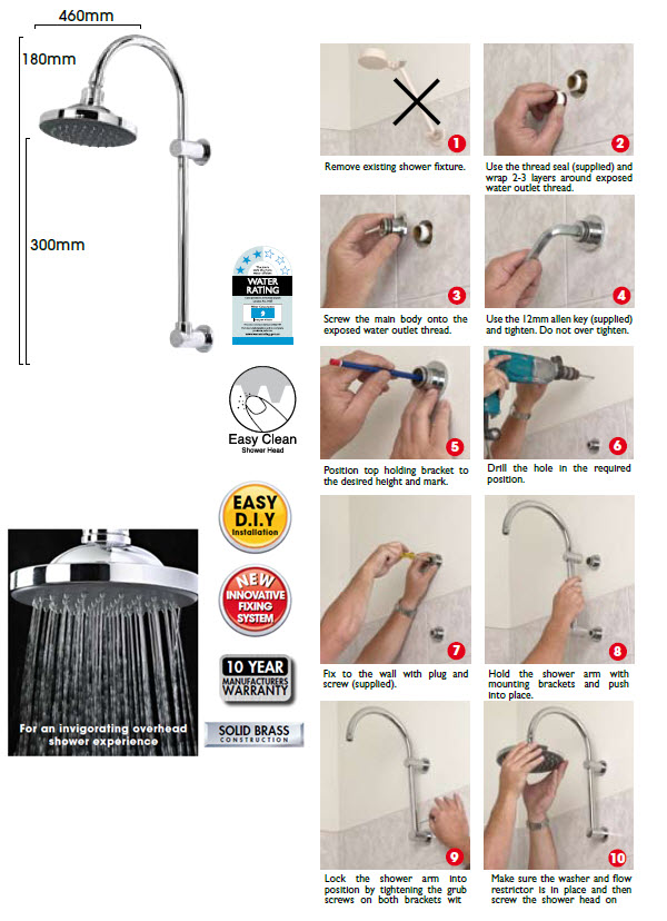 Linea Varese '6' Overhead Shower specifications