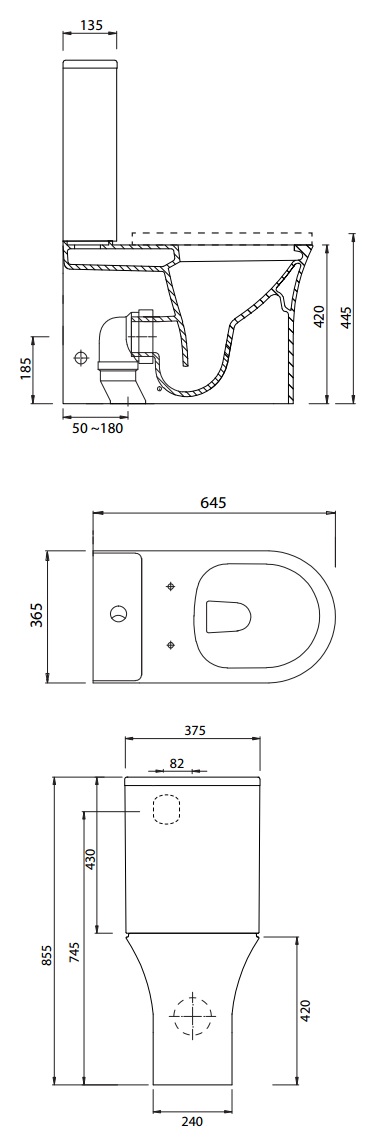Parisi Slim Rimless BTW Toilet Suite specifications