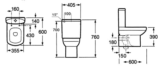 Roca Dama Senso BTW Toilet Suite specifications