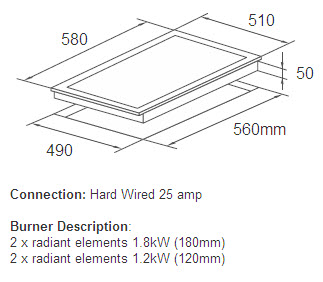 Linea 60cm Ceran Electric Cooktop Touch Controls specifications