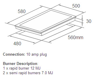 Linea 60cm Gas Cooktop S/S specifications
