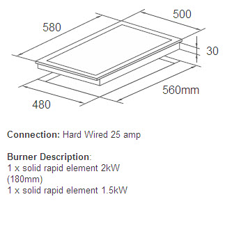 Linea 60cm Solid Element Electric Cooktop S/S specifications