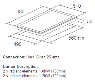 Linea 70cm Ceran Electric Cooktop Touch Controls specifications